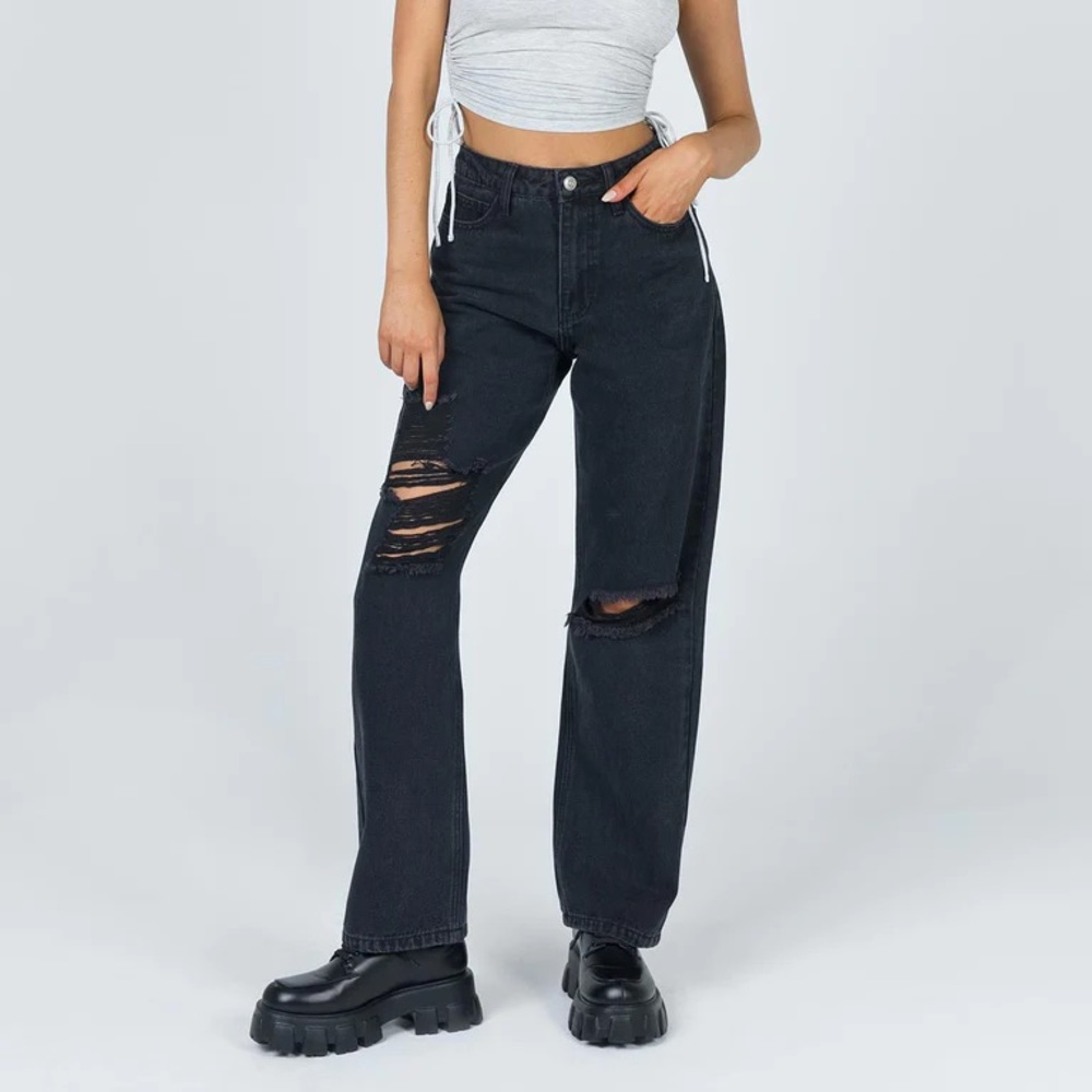 Princess Polly High Rise Black Destructed BF Jeans
